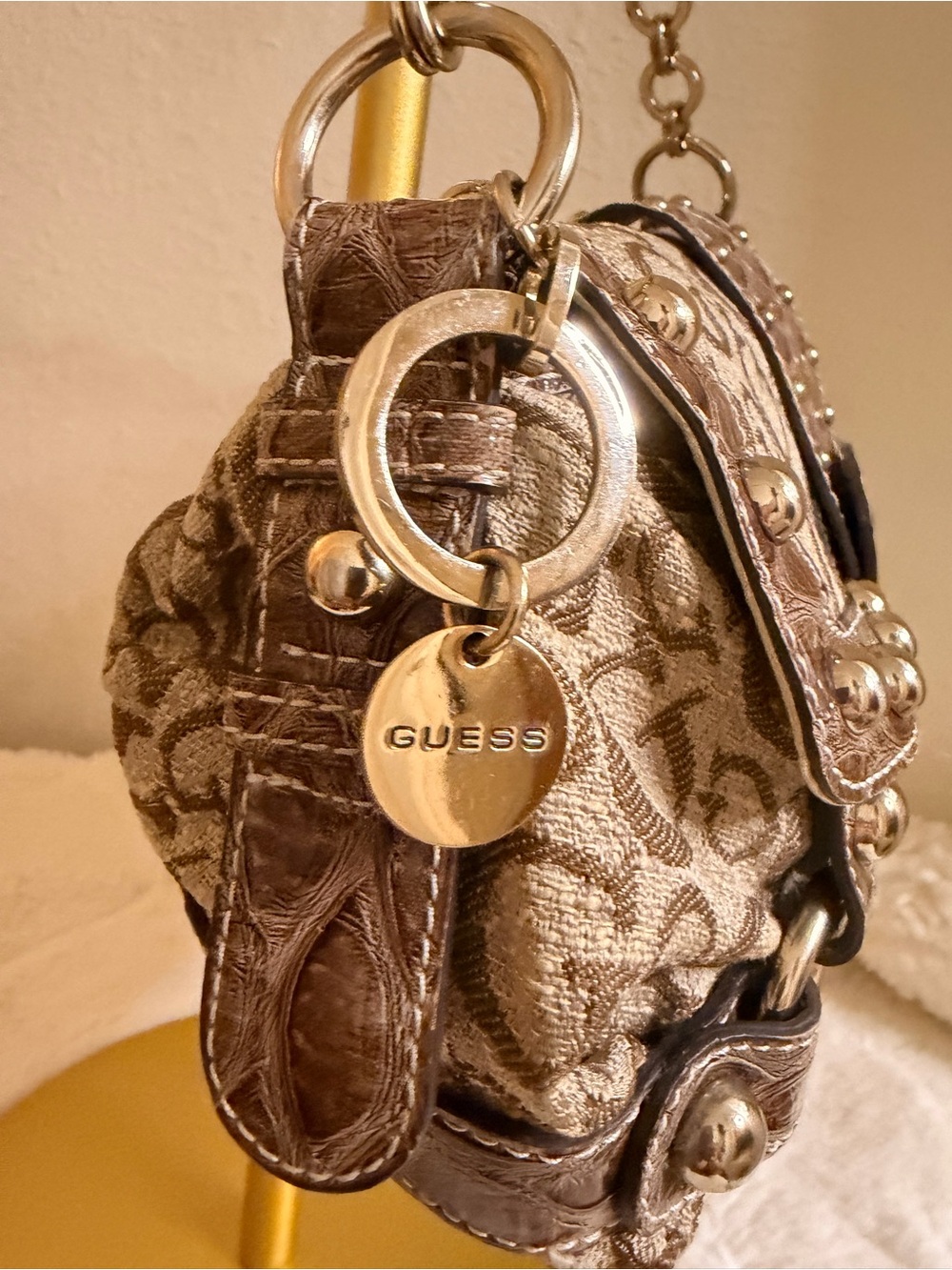 Guess Vintage Y2K Logo Shoulder Bag with Croc-Trim & Studs - Picture 4 of 11